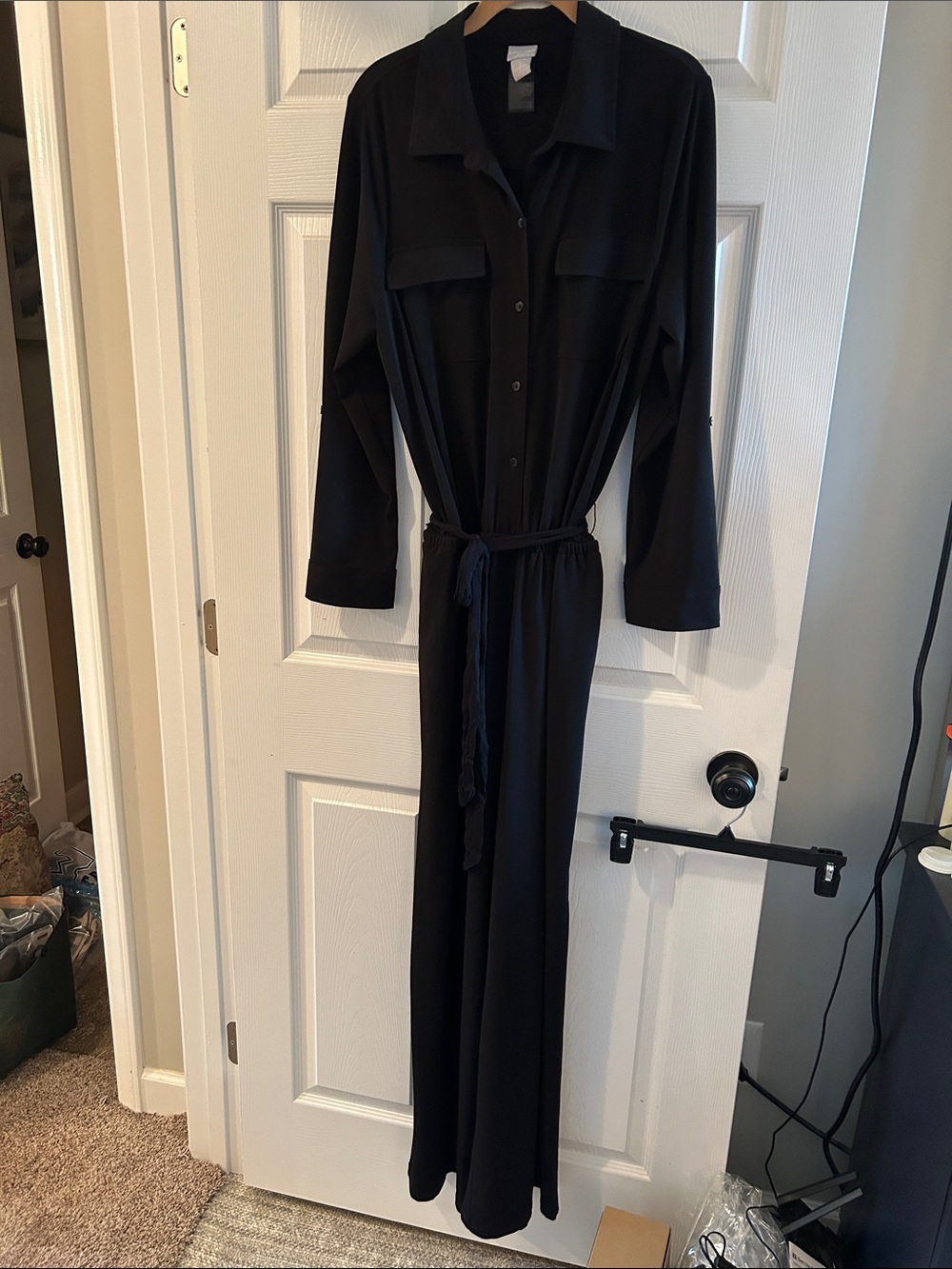Chico's Black Long Sleeve Belted Jumpsuit